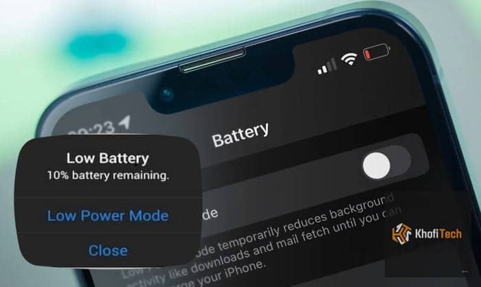 Why Is My Phone Battery Draining So Fast? 8 Fixes To Try Smartphone screen showing low battery warning and low power mode.