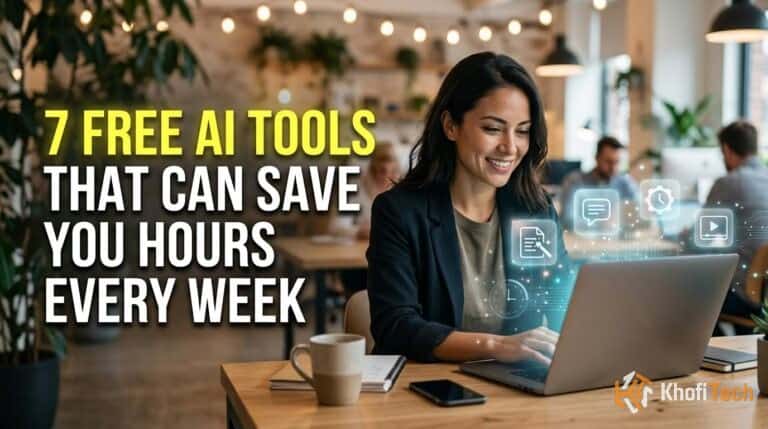 Woman using AI tools on laptop in a modern cafe setting.